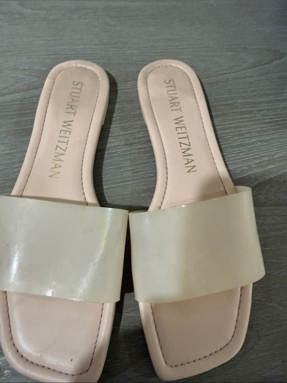 Stuart Weitzman Cream Wide-Band Slide Sandals